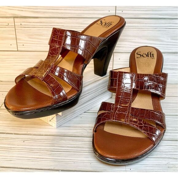Sofft Veda Brown Snake Print Leather Heels S: 8M - Picture 1 of 8
